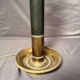 Antique Empire Column Lamp Base, Gilded Brass, Green Candle Holder Chandelier