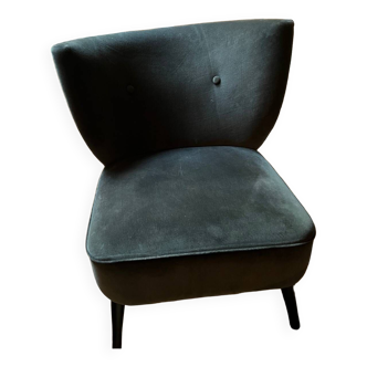 Blue green velvet armchair