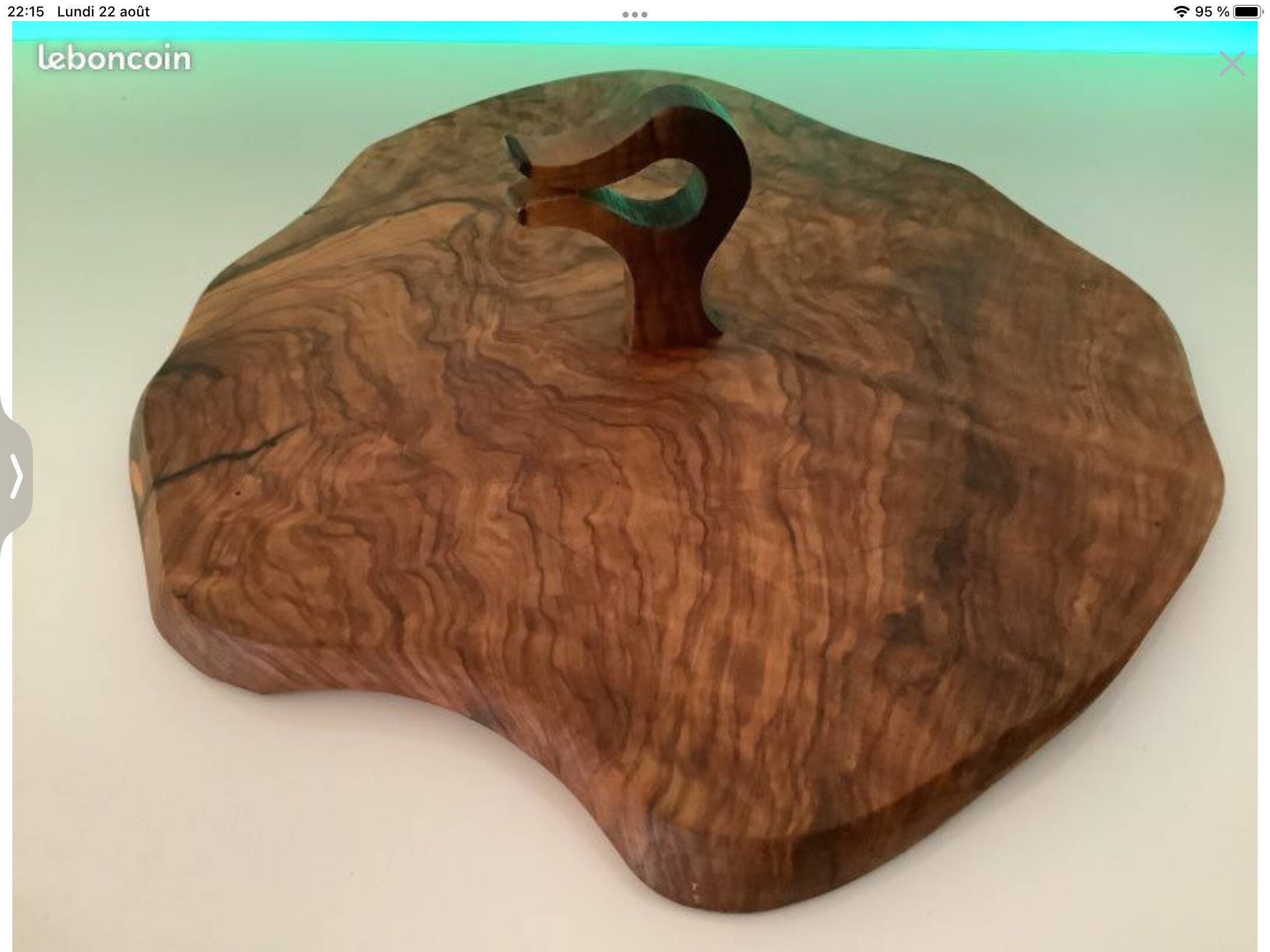 Vintage olive solid wood cheese platter with handle + knife (wooden handle)