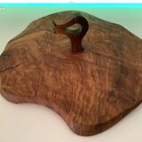 Vintage olive solid wood cheese platter with handle + knife (wooden handle)