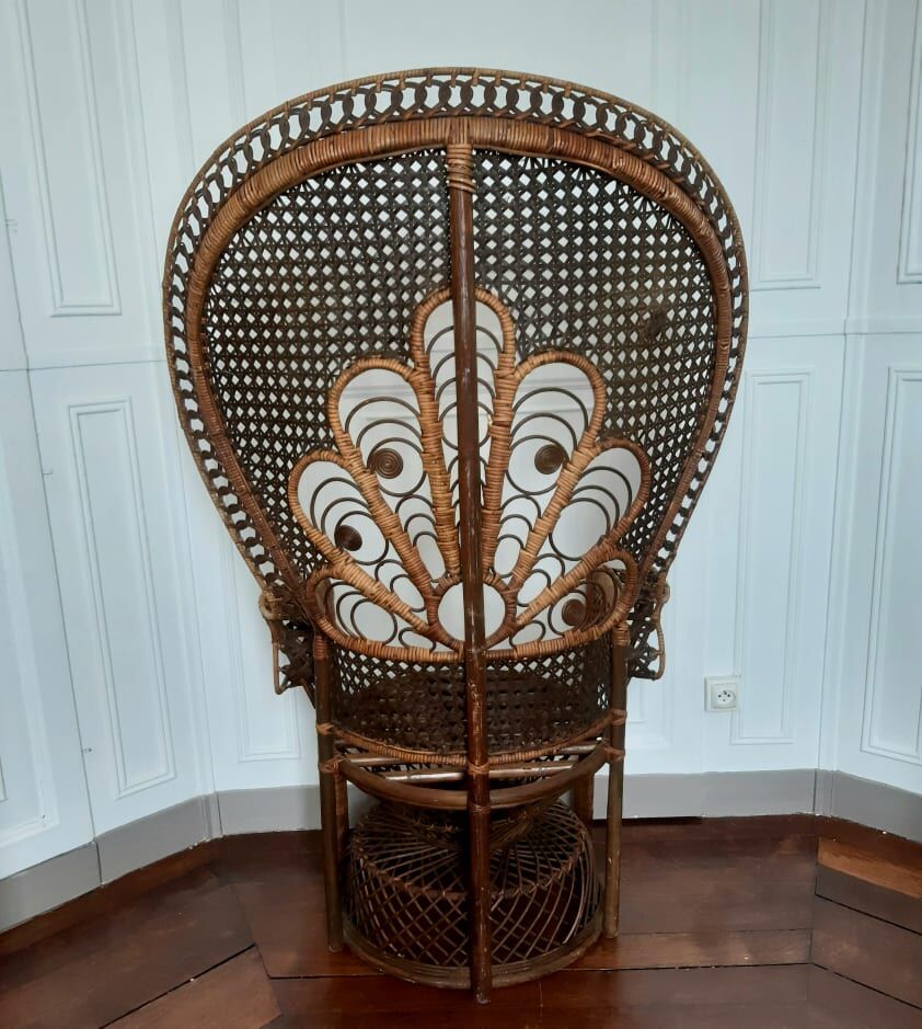 Peacock rattan armchair, circa 1960