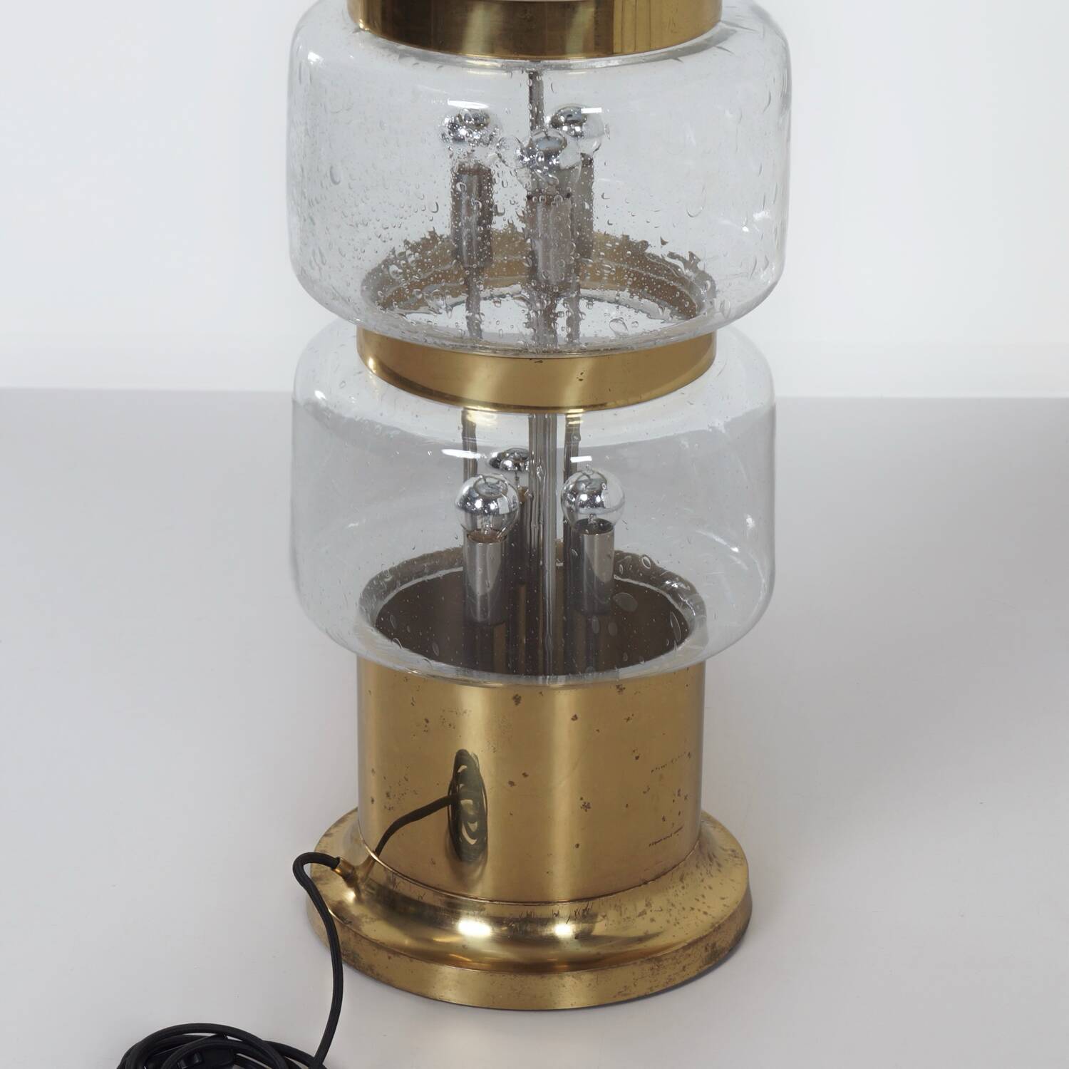 Large Floor Lamp of Mouth Blown Bubble Glass and Brass, 1970s