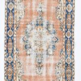 3x6 Rug For Living Room Pale Orange Blue Handmade Turkish Rug, 104x176Cm