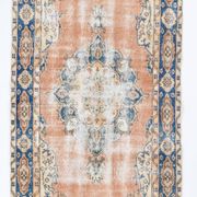 3x6 Rug For Living Room Pale Orange Blue Handmade Turkish Rug, 104x176Cm