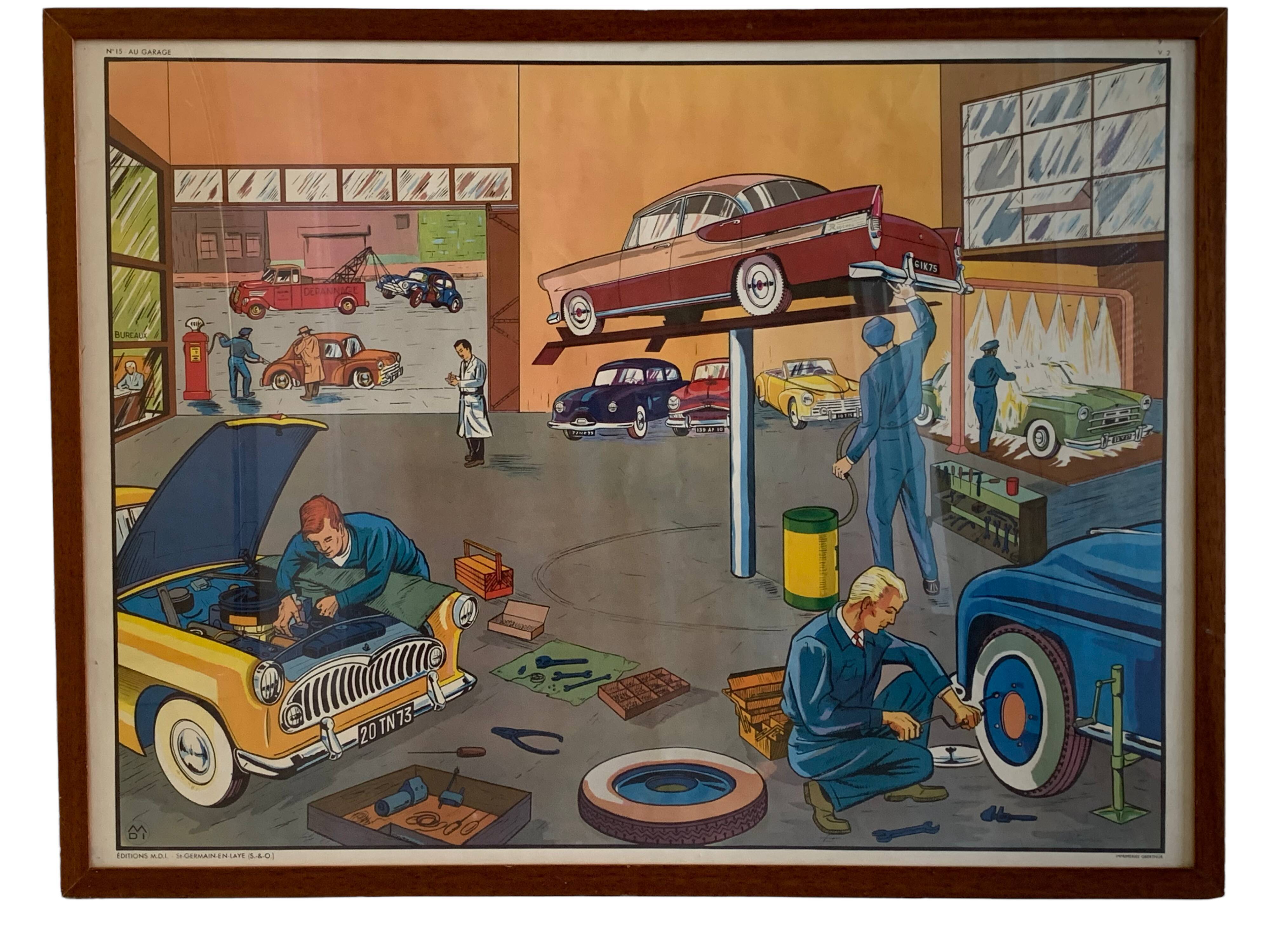 School poster 1960 framed double-sided n14bis The butcher charcutier- n 15 The garage