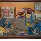 School poster 1960 framed double-sided n14bis The butcher charcutier- n 15 The garage