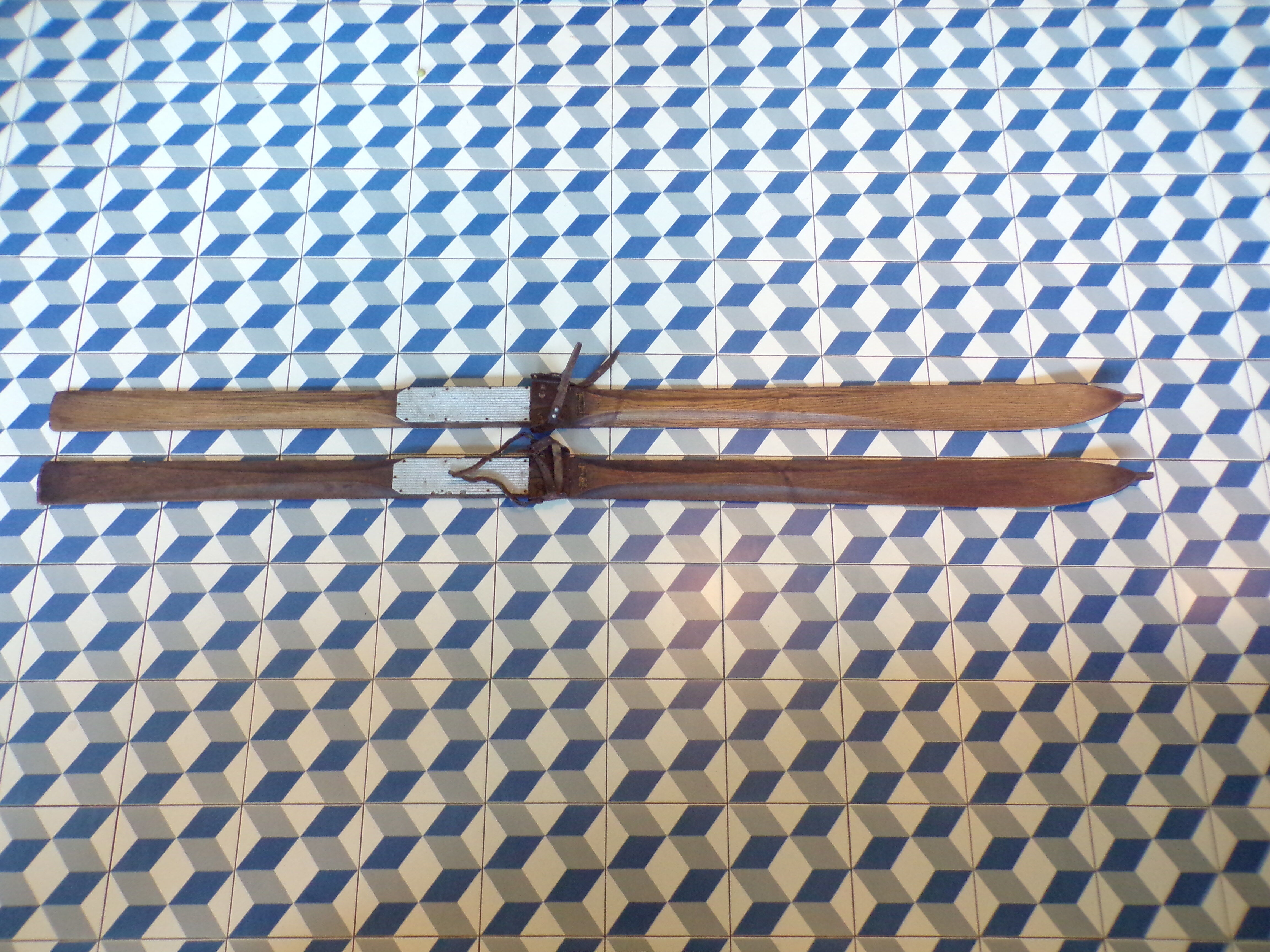 Pair of vintage wooden skis