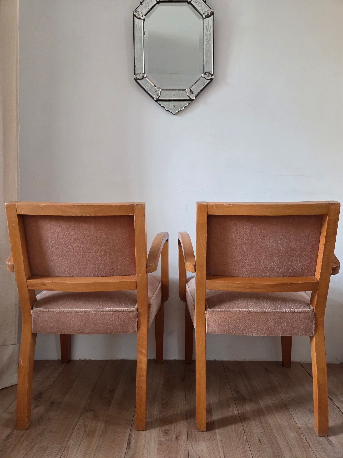 Pair of old rose bridge armchairs
