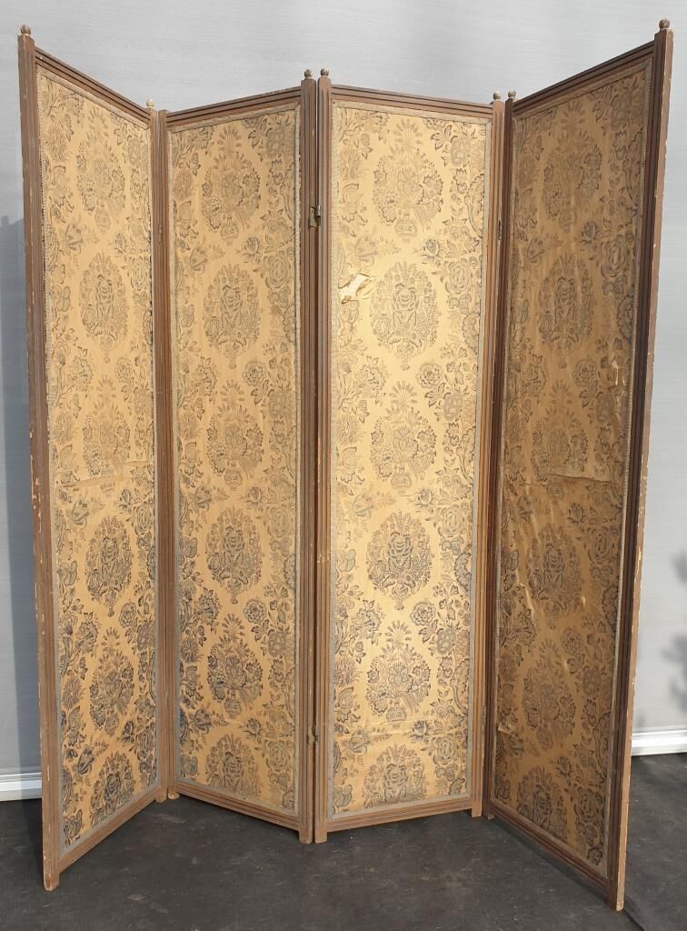 Screen 4 fronts of Indian wood and fabrics and silk at the end of the 19th century