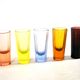 Set of 5 Art Deco 1920s shooter glasses in coloured and uranium glass - ouraline.