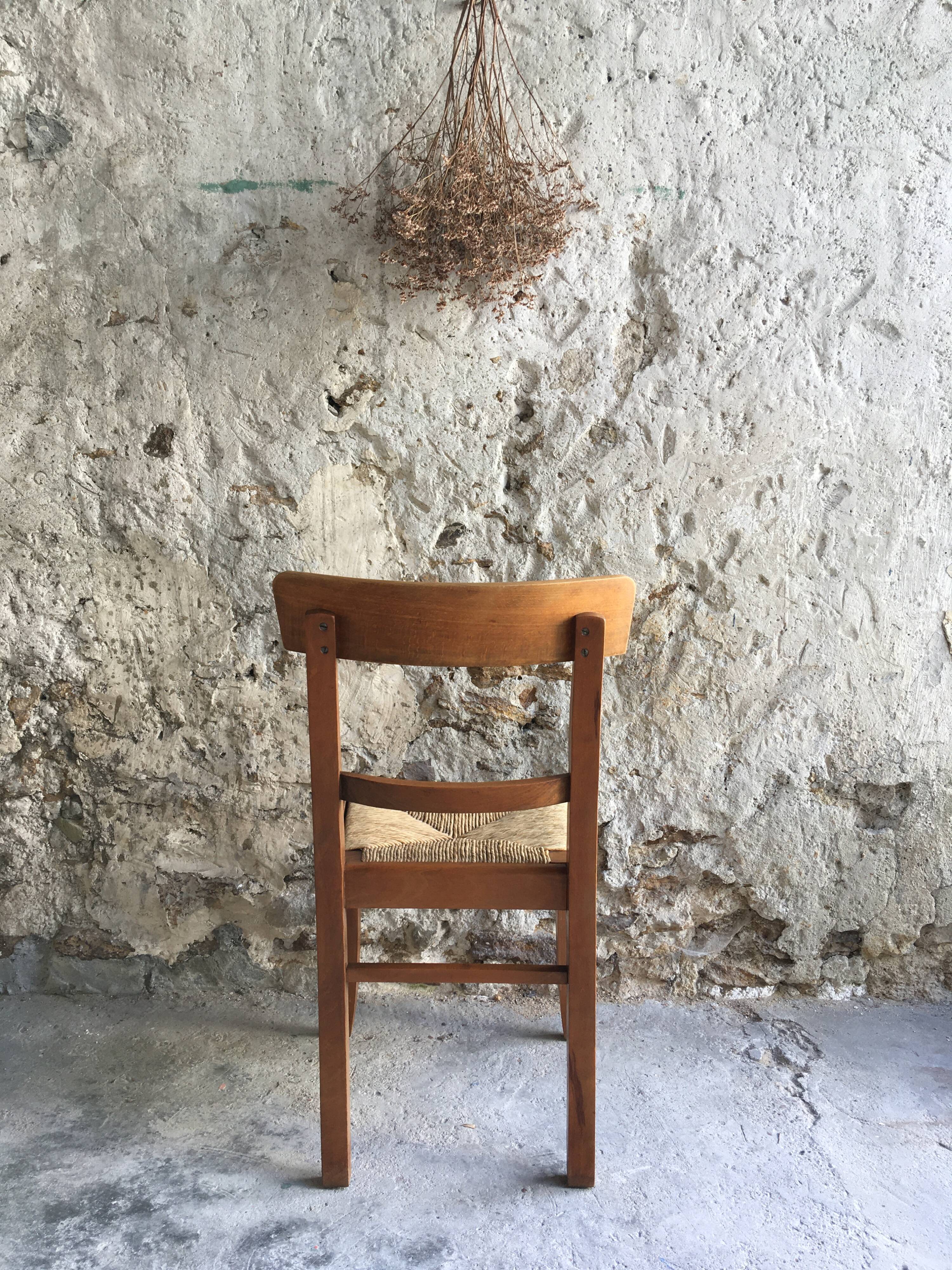 4 chaises vintage en bois et paille