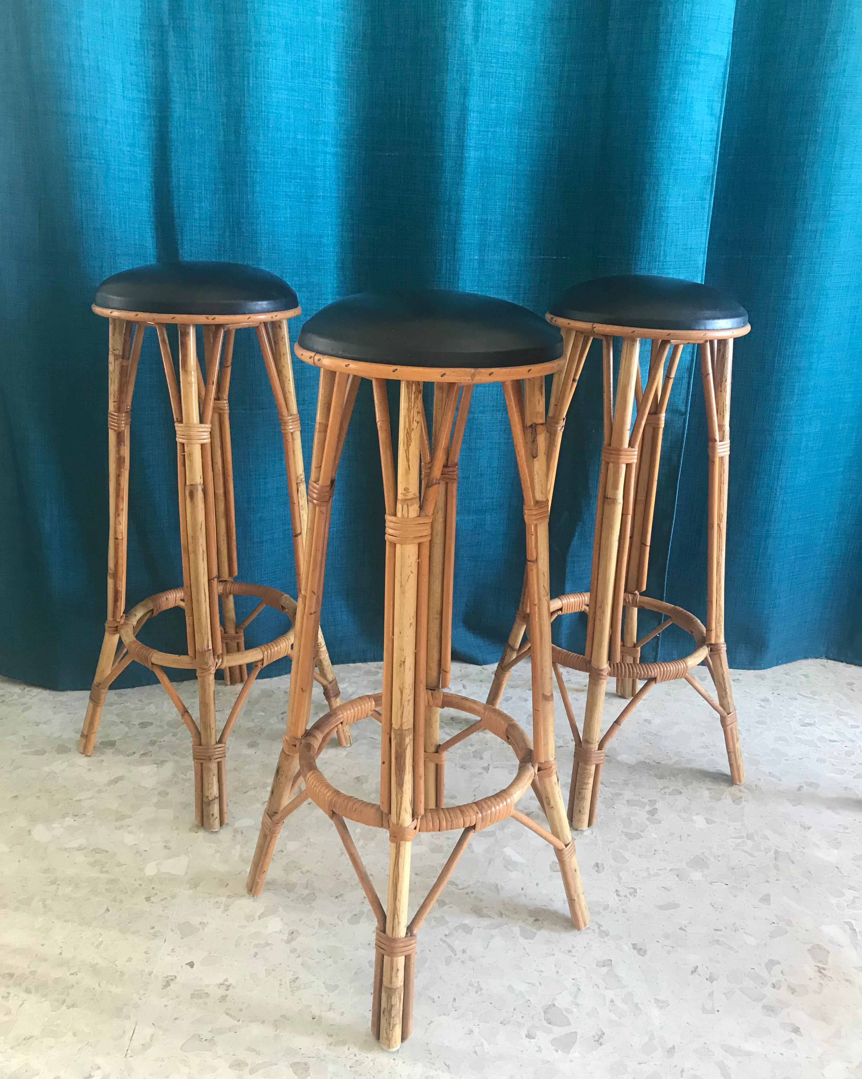 Bar and rattan stools 60s