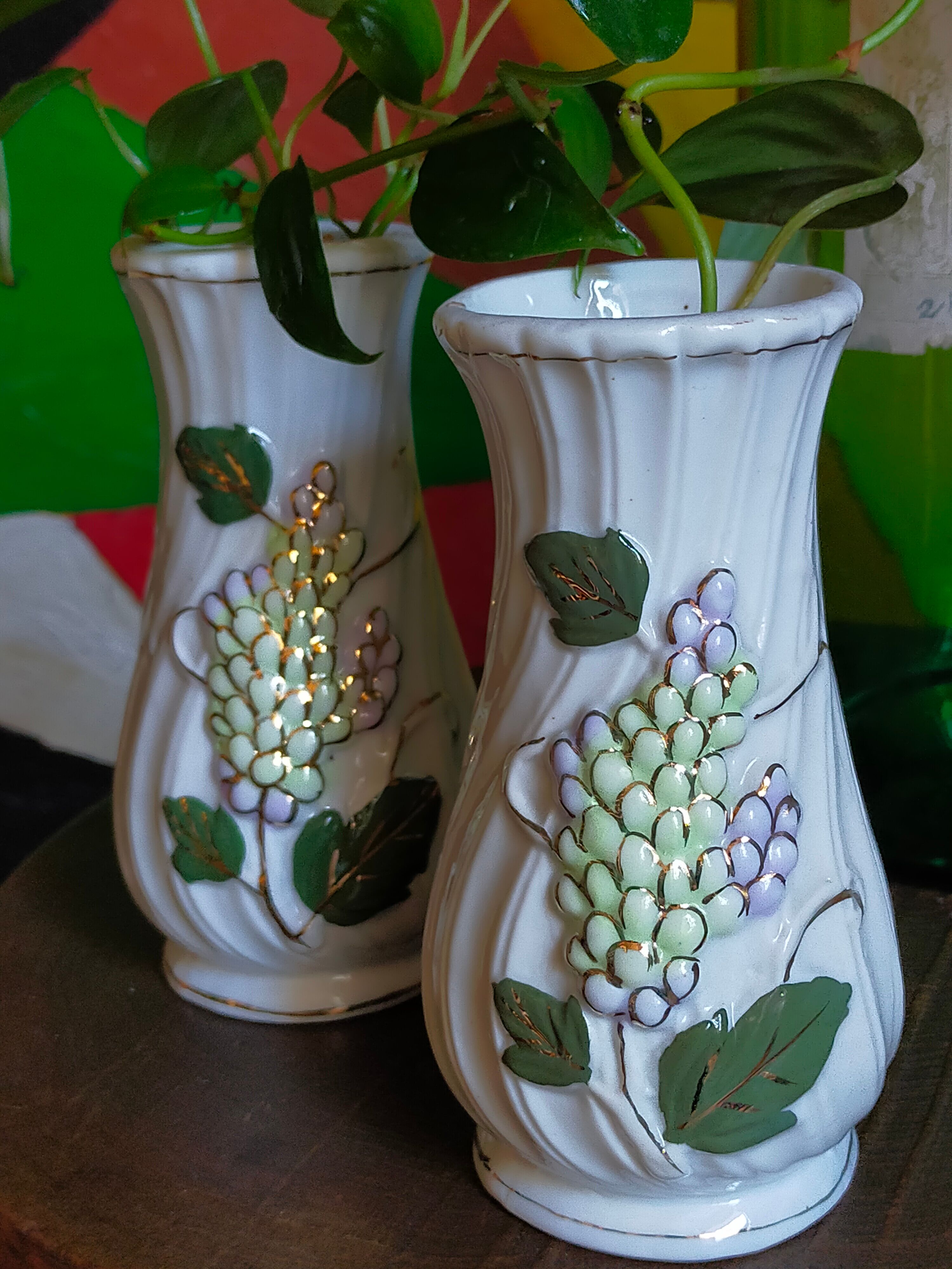 Three ancient lilac slurry vases