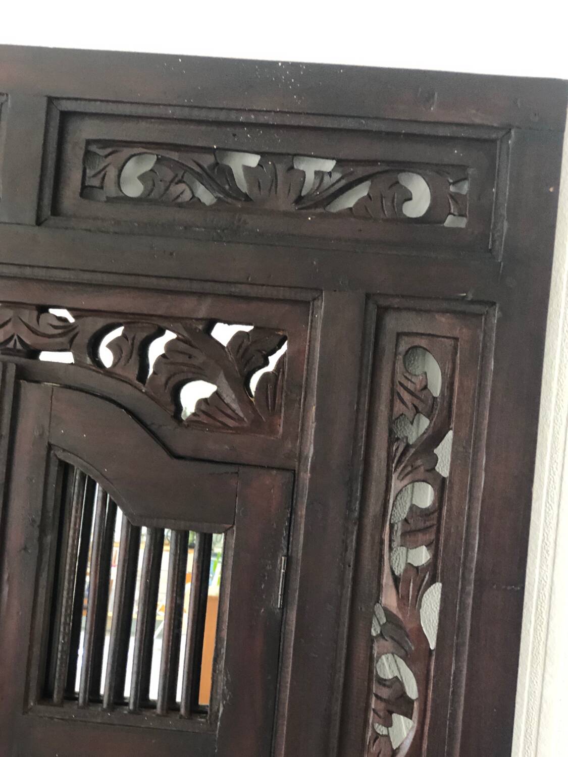 Vintage Indonesian teak shuttered mirror