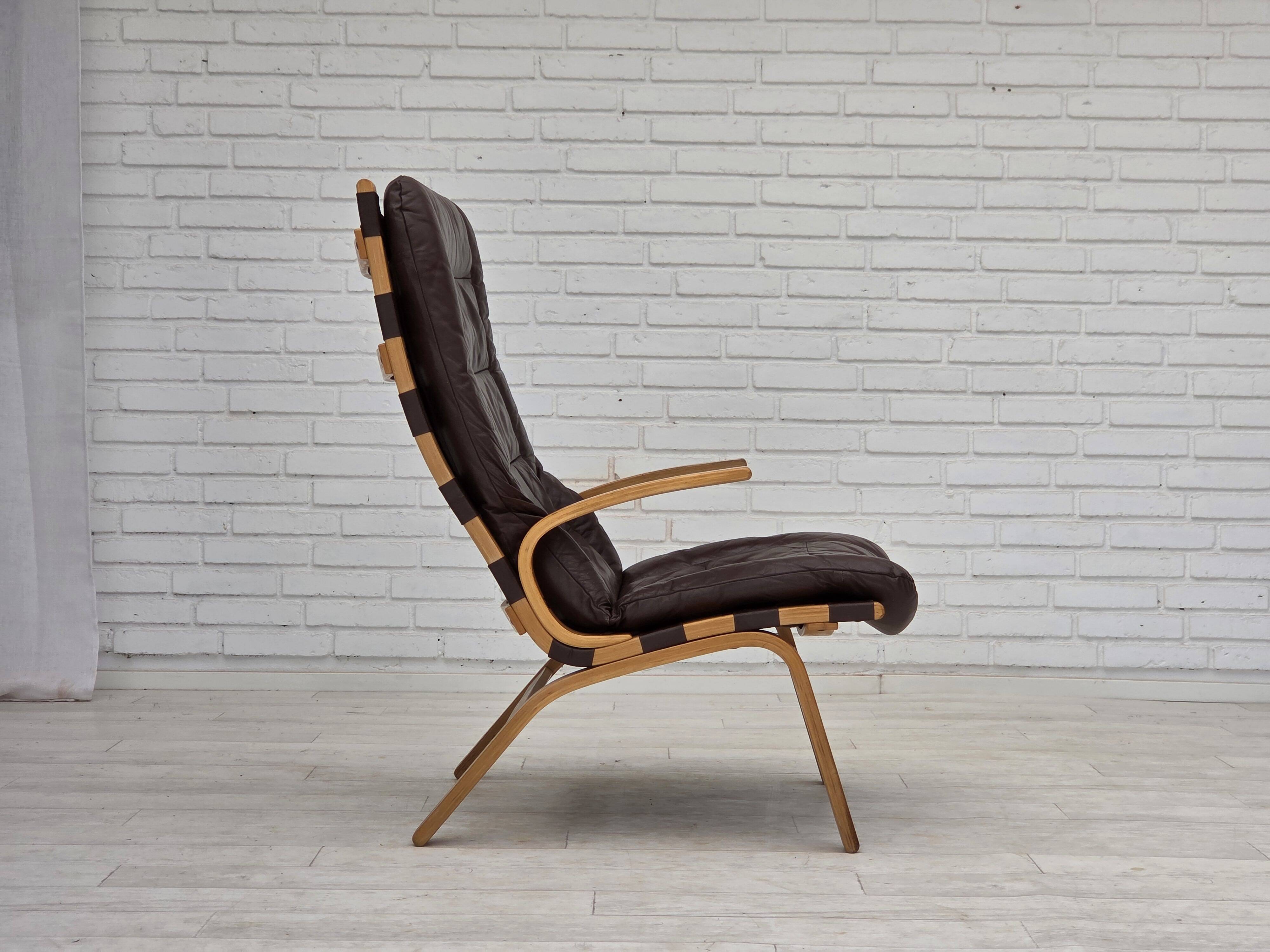 1970s, Danish design by Farstrup, set of 2 armchairs, furniture leather.