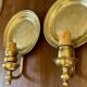Pair of vintage wall sconces in textured brass, brutalist style.