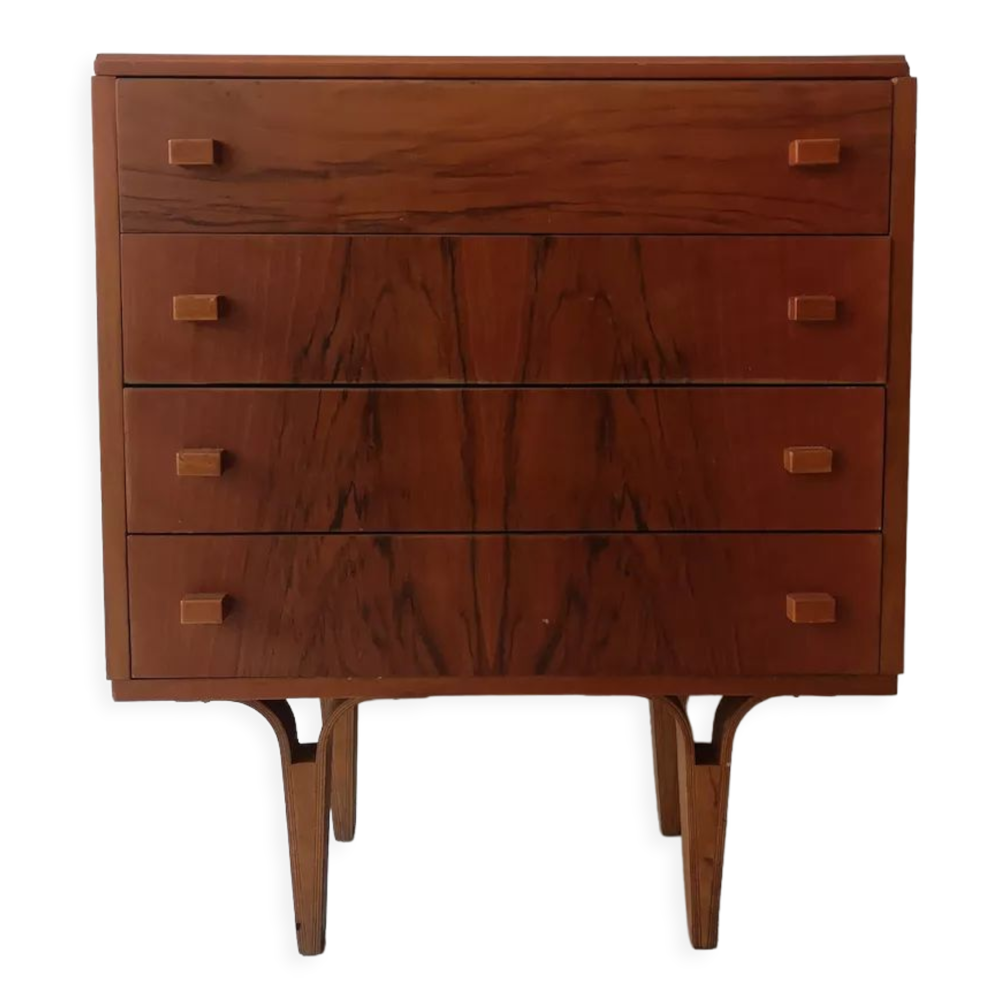 Chest of drawers in rosewood and vintage mid-century black glass, czechoslovakia 1970