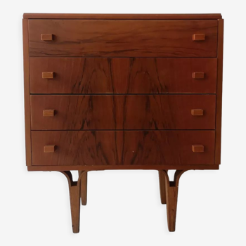 Chest of drawers in rosewood and vintage mid-century black glass, czechoslovakia 1970