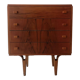 Chest of drawers in rosewood and vintage mid-century black glass, czechoslovakia 1970