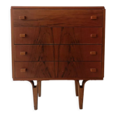 Chest of drawers in rosewood and vintage mid-century black glass, czechoslovakia 1970