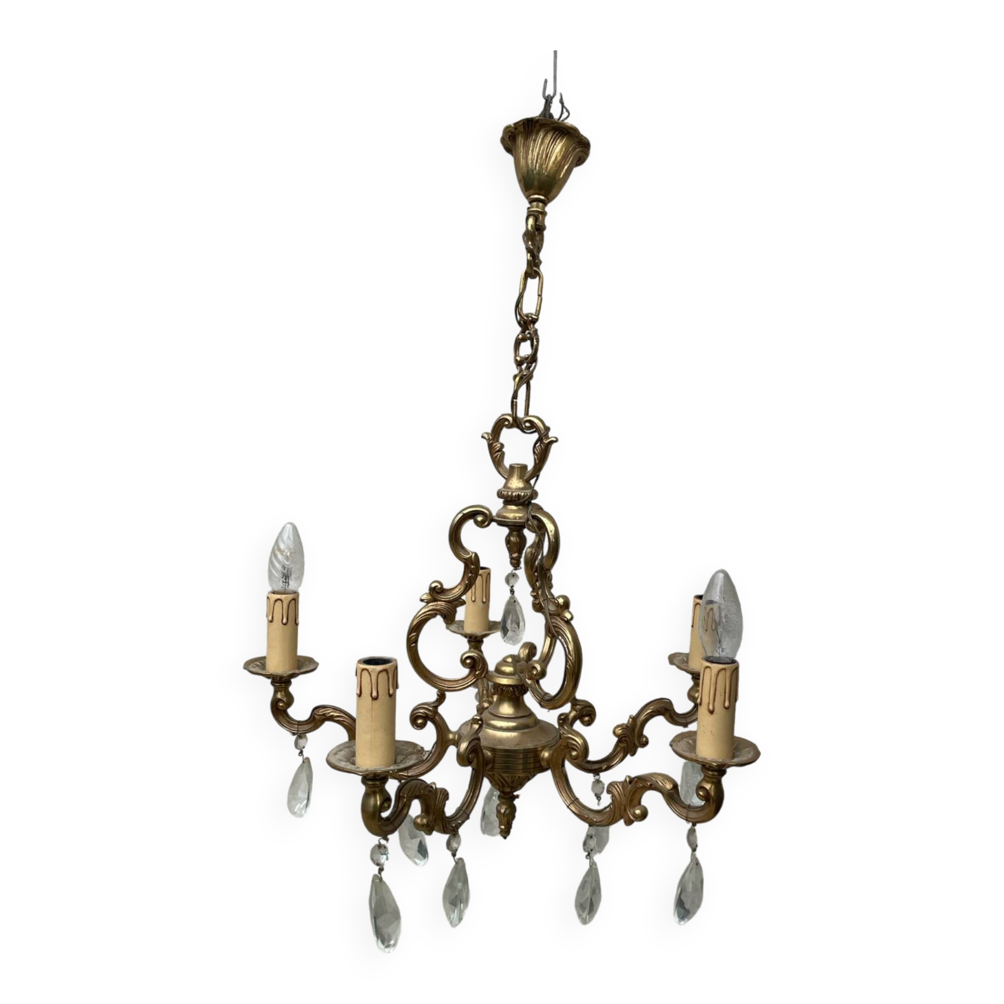 Louis XV style 5-branch brass and tassel chandelier