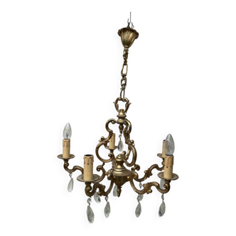 Louis XV style 5-branch brass and tassel chandelier