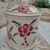 Vintage beige ceramic lid jar decorating pink flowers