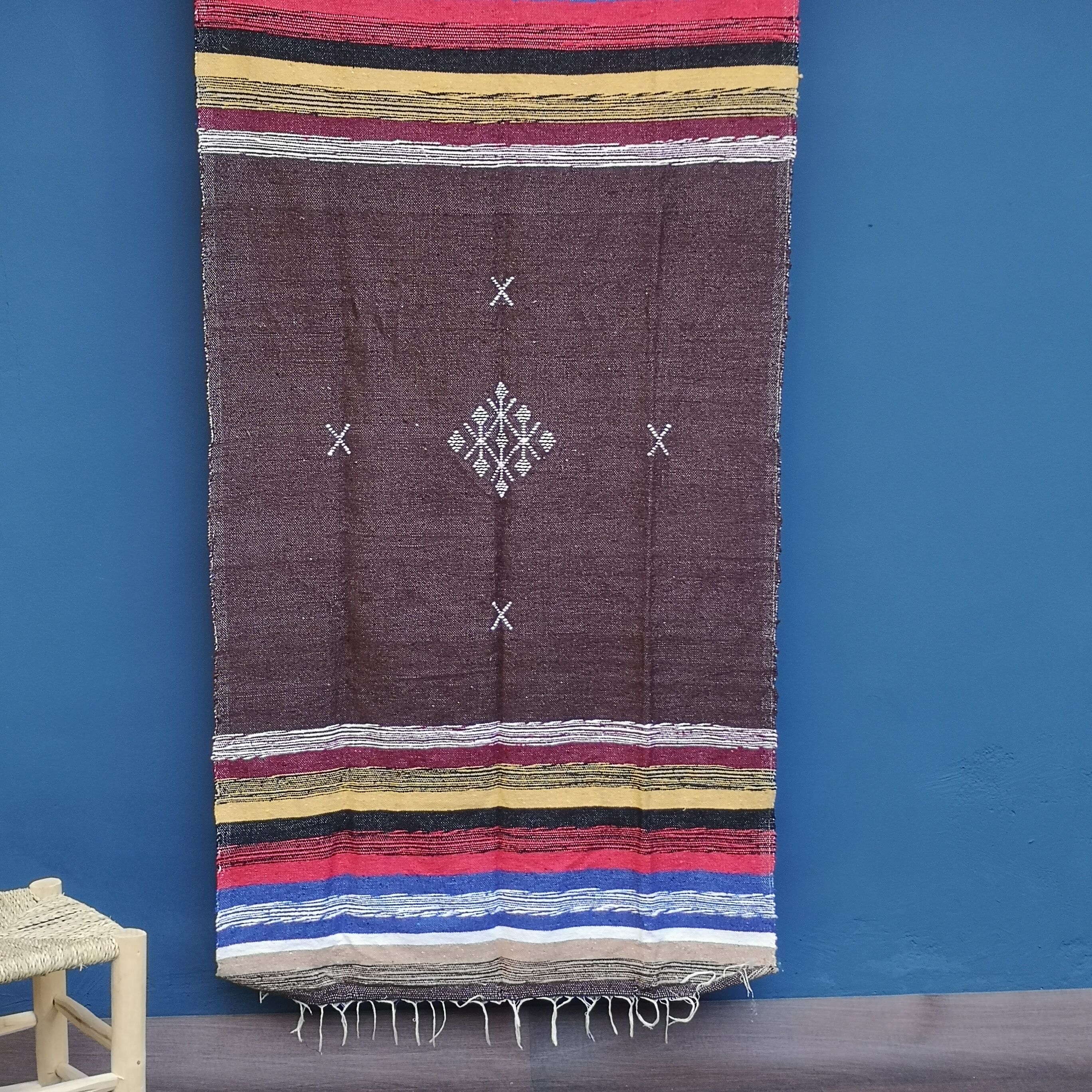 Moroccan Berber rug handmade in brown cotton 90 x 180 cm