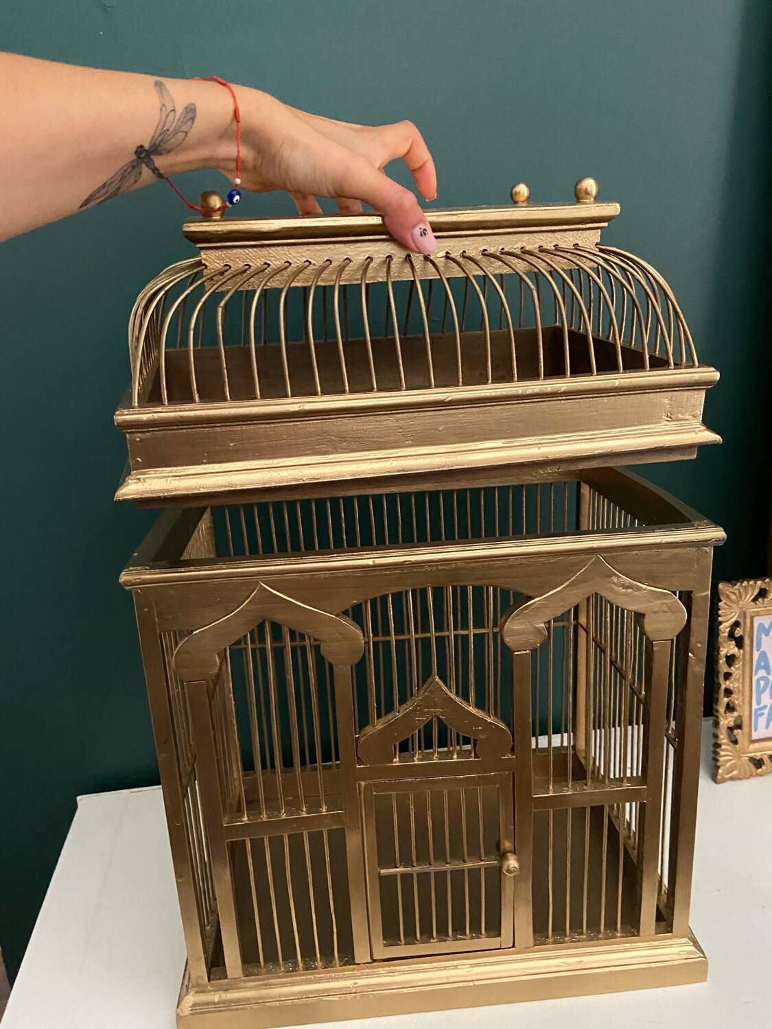 Cage à oiseaux vintage doré Colonial