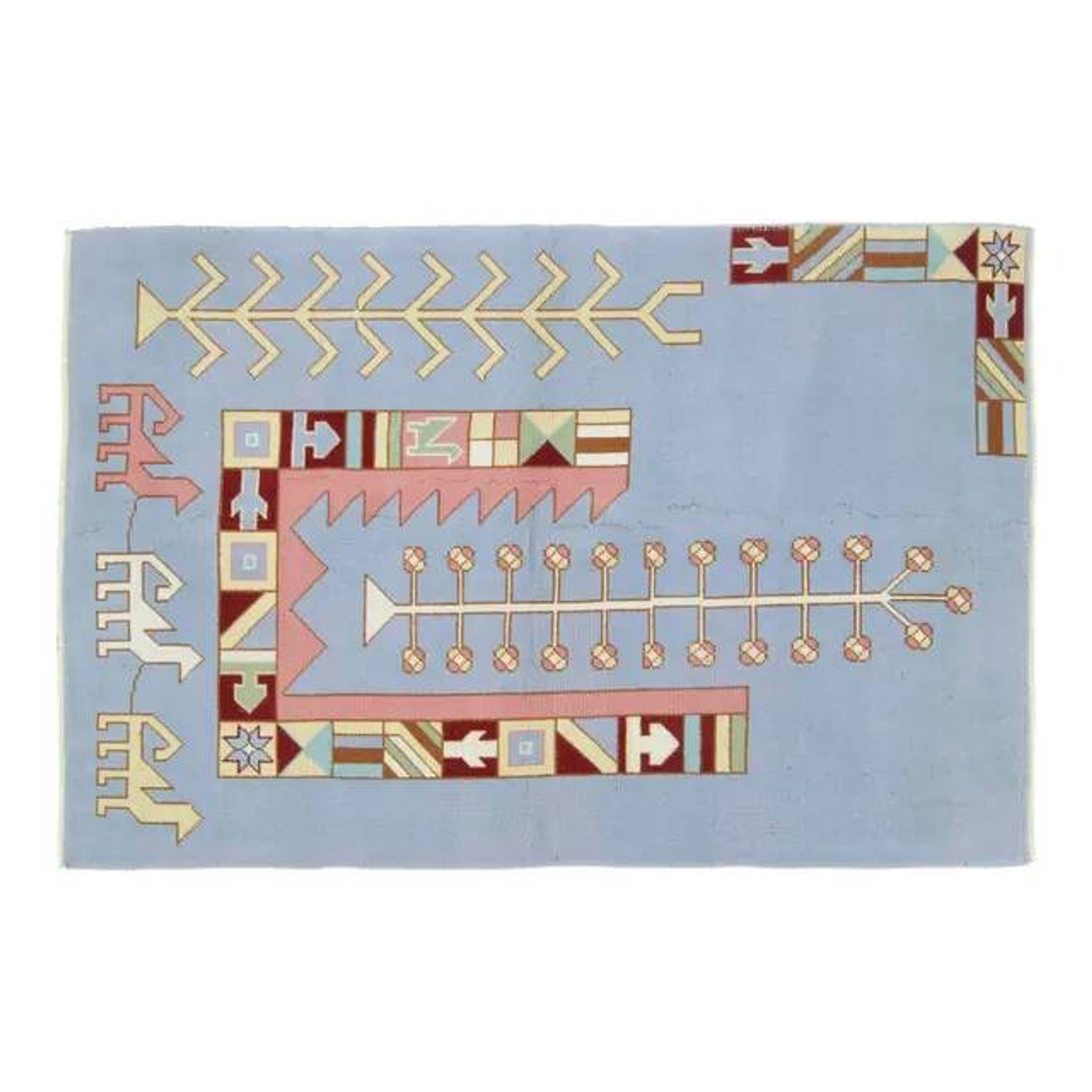 1970s Vintage Turkish Handmade Wool & Cotton Blue Area Rug 116x178