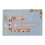 1970s Vintage Turkish Handmade Wool & Cotton Blue Area Rug 116x178
