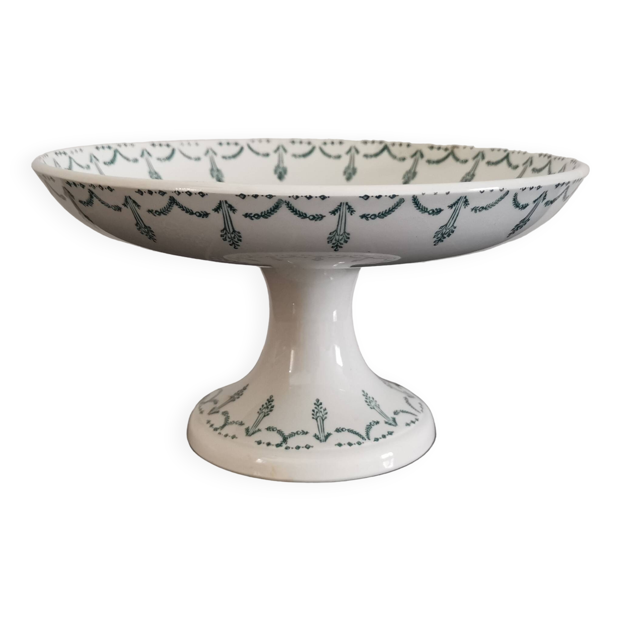 Old Gien iron earth compote bowl with green garland 1900-1930
