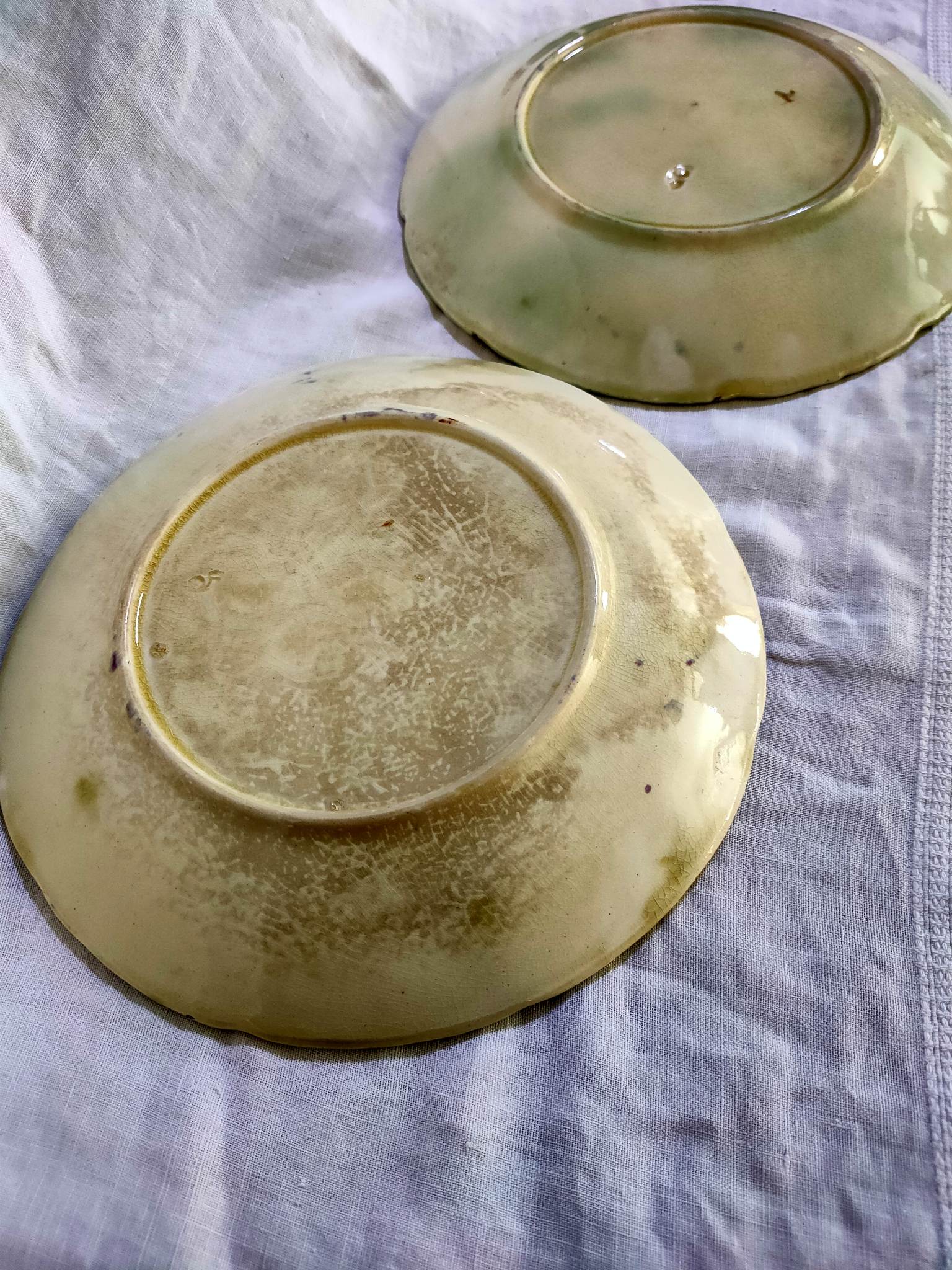 2 vintage slip dessert plates