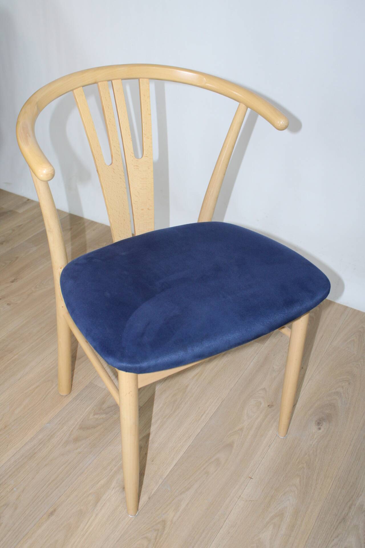 Vega chair by Reydeberg blue alcantara top light oak frame 1990 Denmark