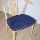 Vega chair by Reydeberg blue alcantara top light oak frame 1990 Denmark