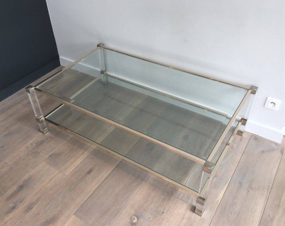 Large coffee table in plexiglass and chrome