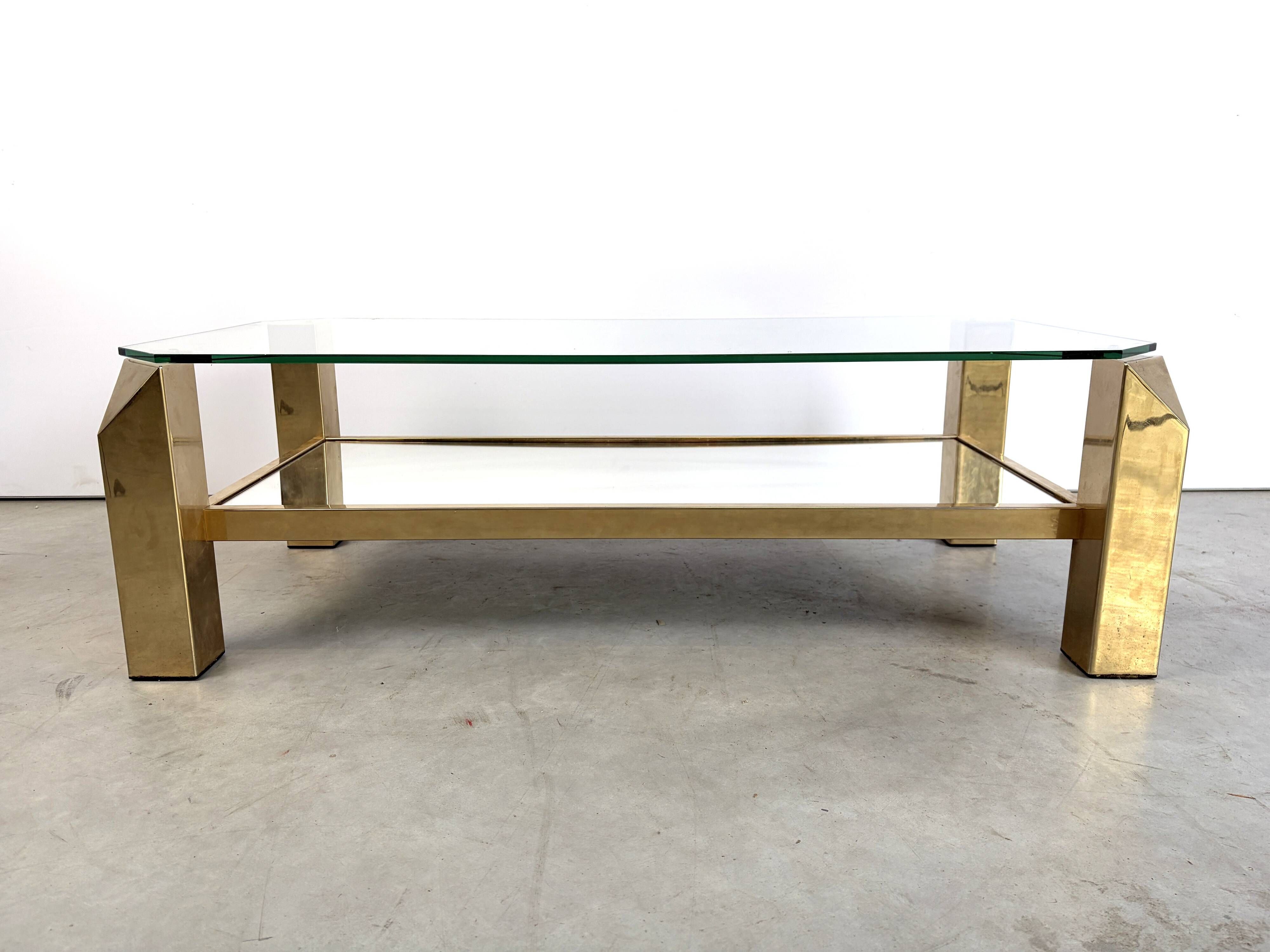Vintage 23kt gold plate coffee table by Belgochrom, 1970s