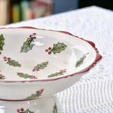 Large hand painted earthenware footed bowl Christmas decor