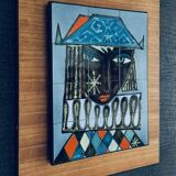Vintage Italian Ceramic Art Blue Harlequin Tile Panel, 1960s
