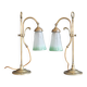Art Nouveau style brass "rise and fall" table lamps after WAS Benson