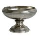 Small silver-plated metal bowl on a stand.