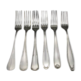 6 mismatched old silver metal forks for a chic table