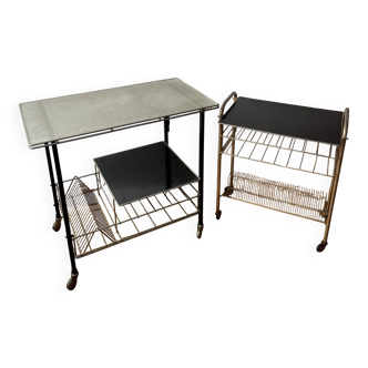 Set of 2 side tables / serving tables / vintage vinyl record player stands
