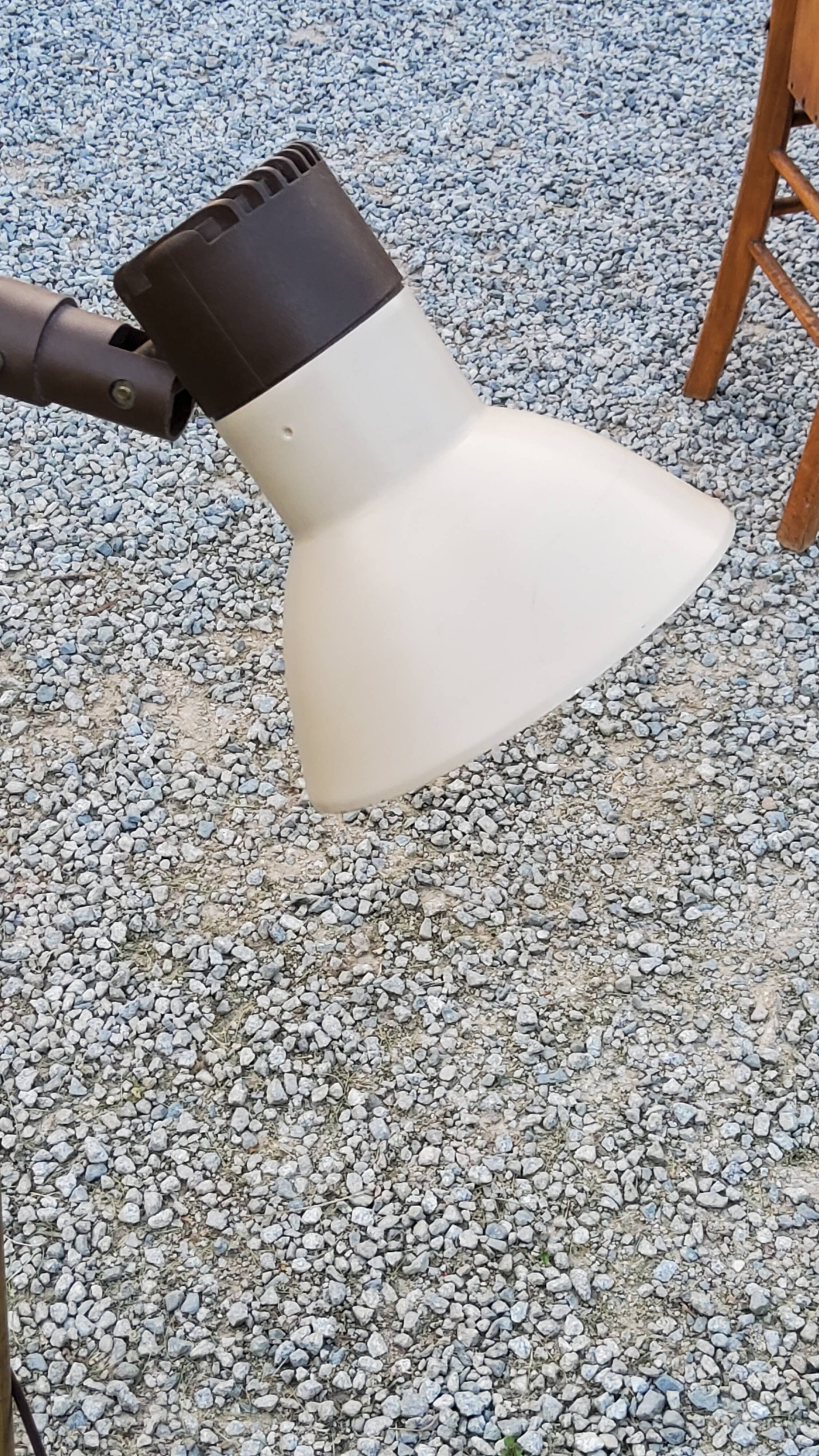 Floor lamp of the 70s in gilded brass lacquered beige metal and brown plastic 2 spots