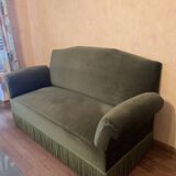 Green velvet bench with fringe