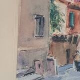 Tableau Aquarelle signée Vue sur la Cathédrale d'Albi