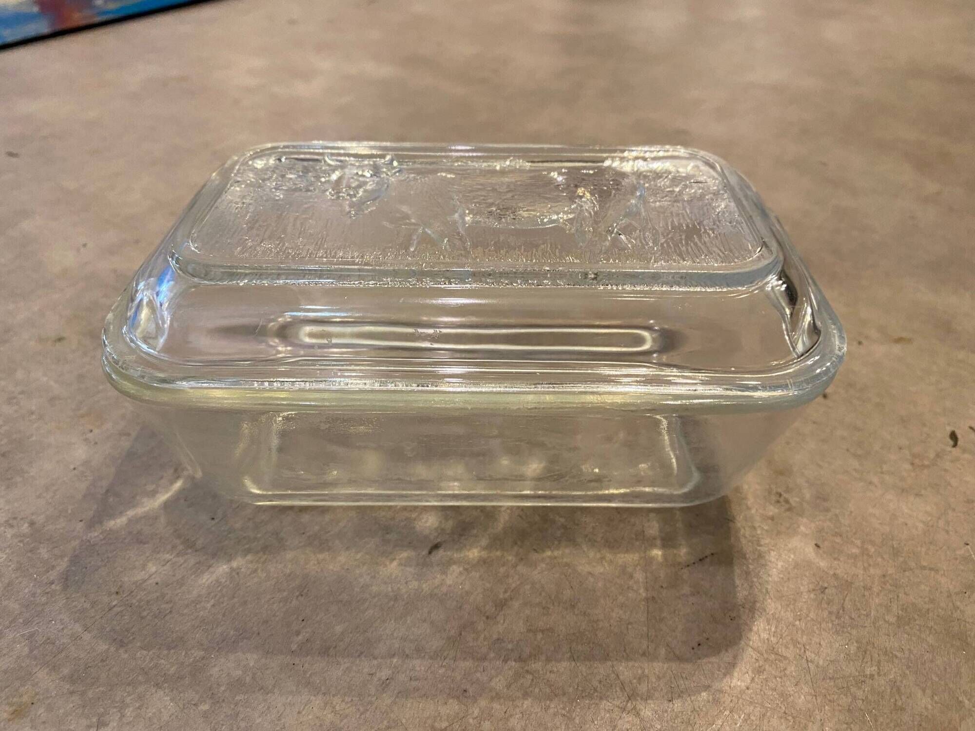 Old butter dish with glass cow decor brand duralex vintage 1970s