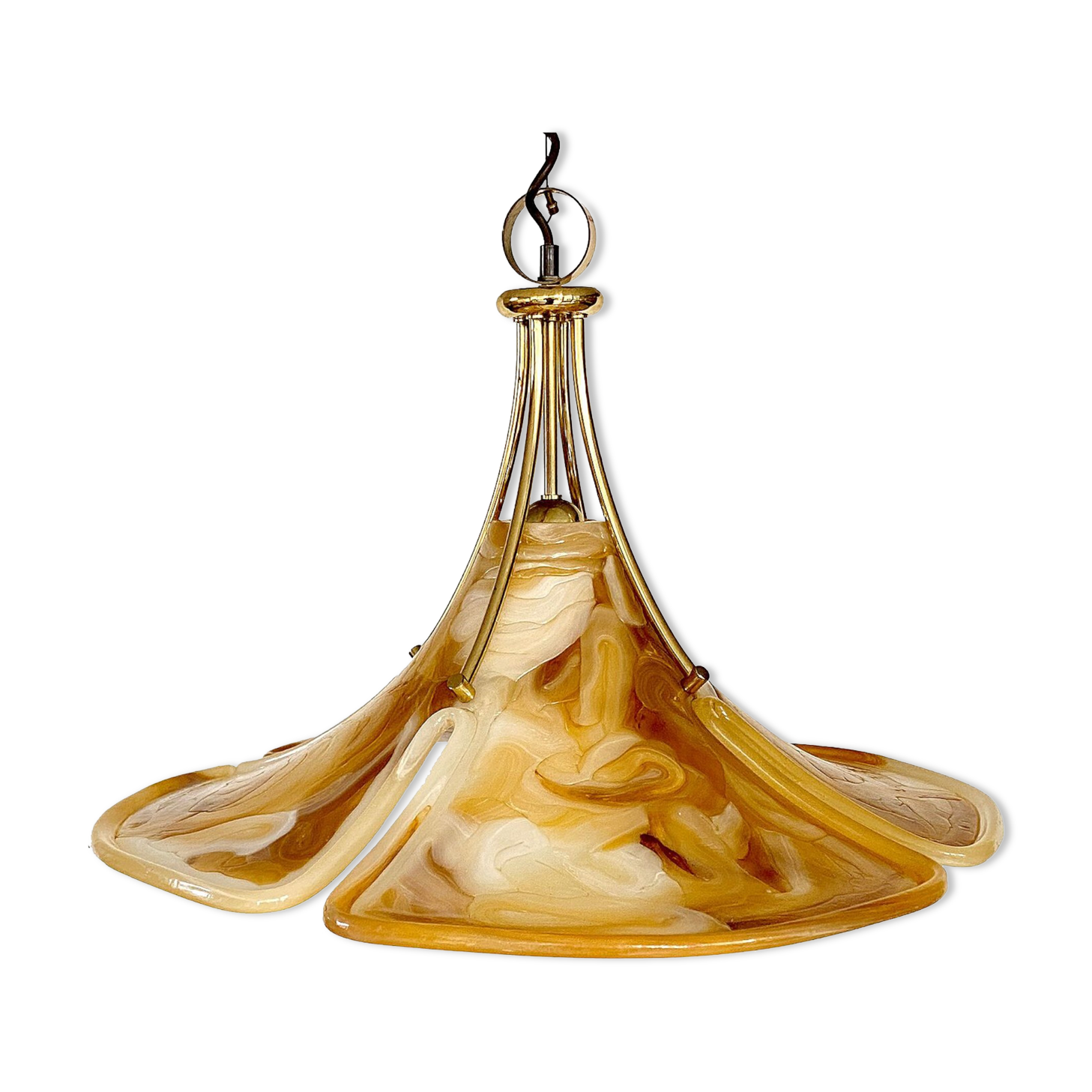 Vintage XXL Space Age pendant lamp, Plexiglas & Brass, 70s