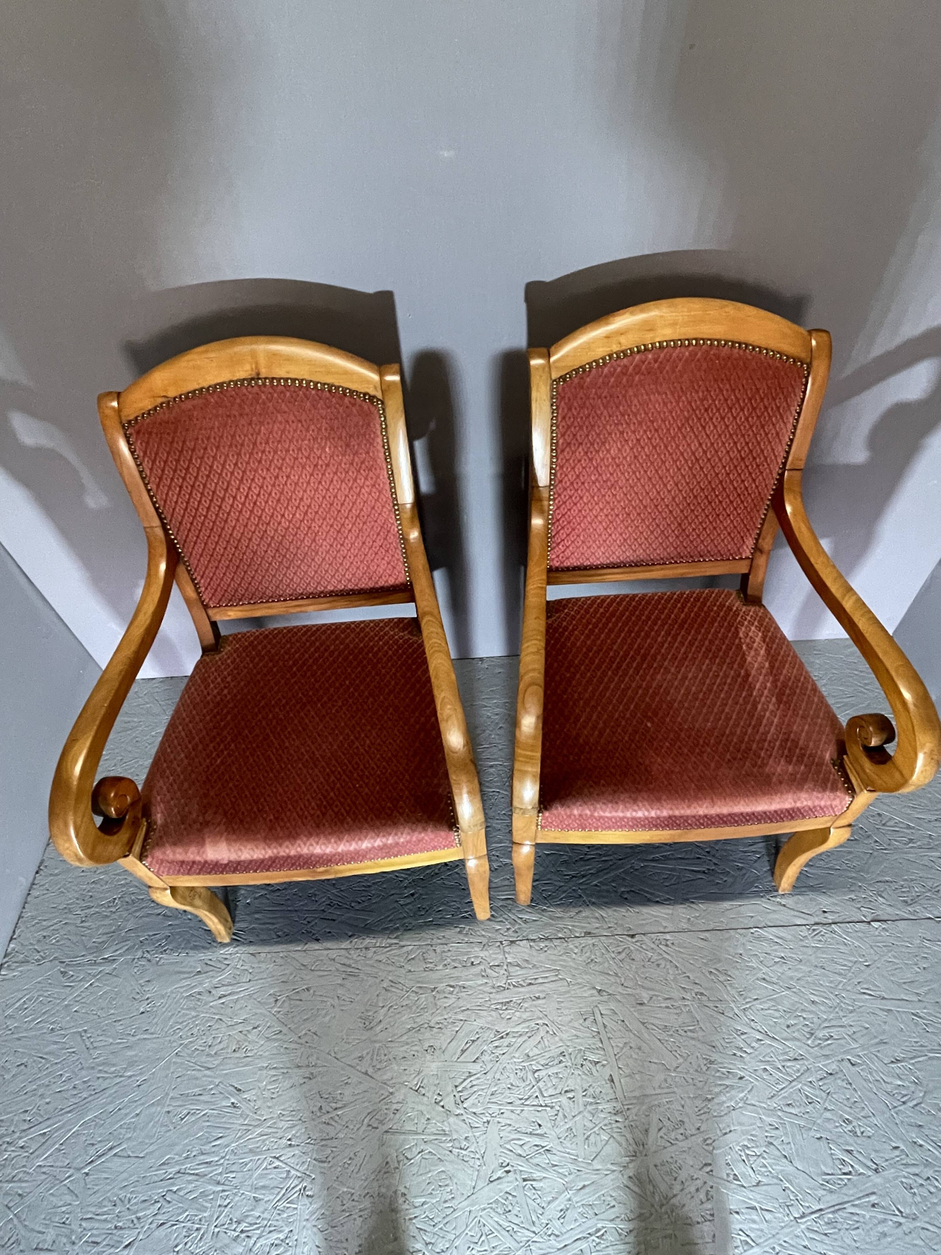 Pair of Louis Philippe cherry armchairs