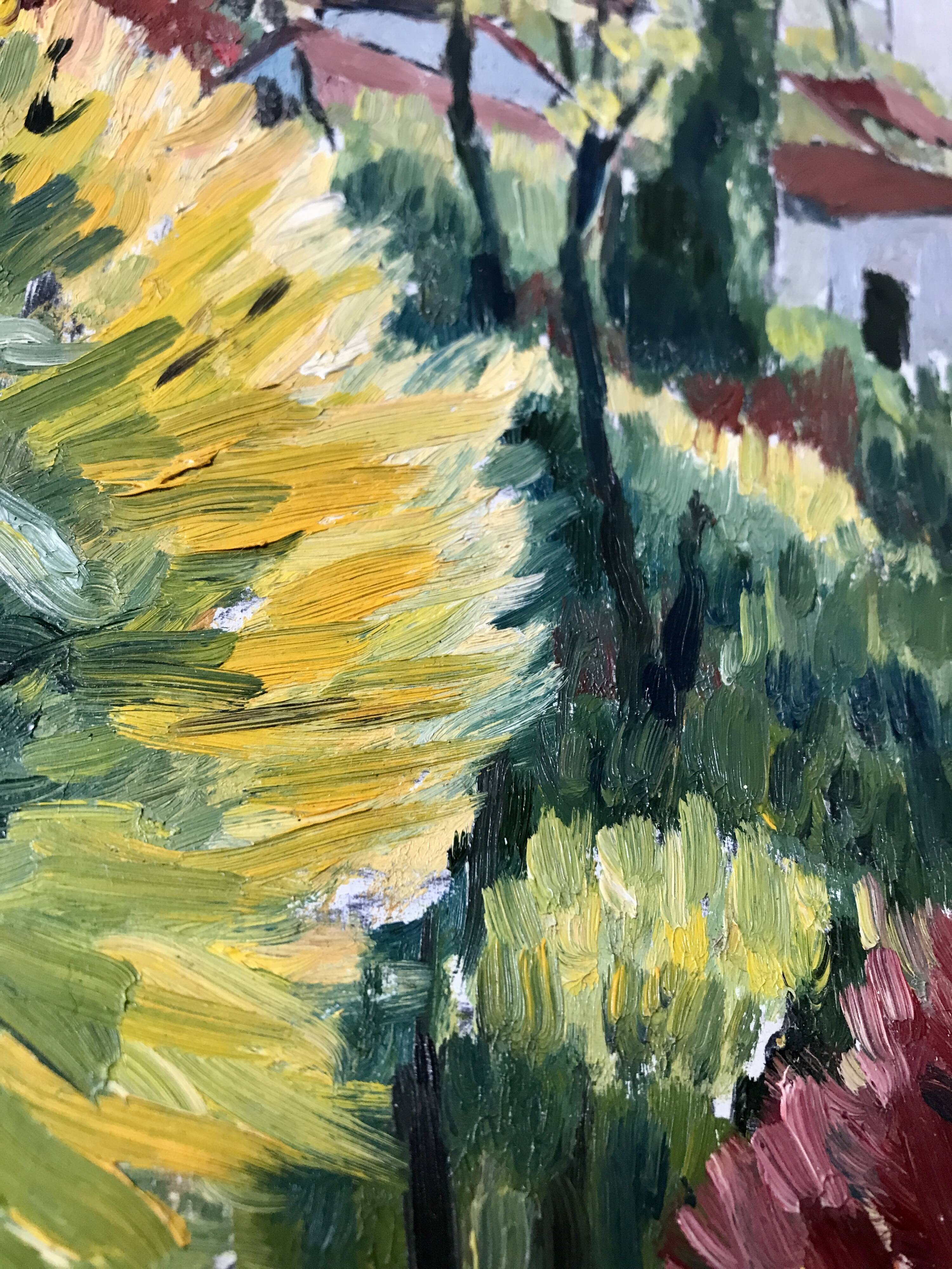Small oil on Isorel "Flowering view"